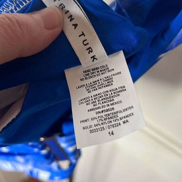 Trina Turk Basque Banded Bikini Top Blue Floral Size 14 Nwot - Picture 5 of 7